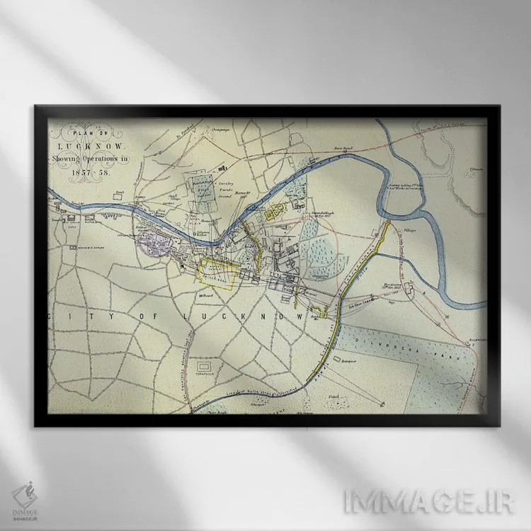 تابلو نقشه عملیات لاکنو در ۱۸۵۷-۵۸، منتشرشده توسط ویلیام مککنزی، حدود ۱۸۶۰ اثر مکتب انگلیسی (سبک یا جنبش هنری) - نمای قابدار مشکی