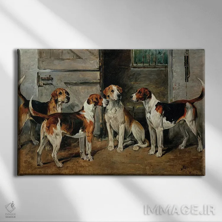 تابلو مطالعهٔ سگهای شکاری اثر جان امس - نمای روبهرو روی دیوار