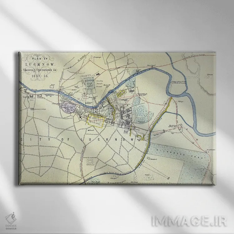 تابلو نقشه عملیات لاکنو در ۱۸۵۷-۵۸، منتشرشده توسط ویلیام مککنزی، حدود ۱۸۶۰ اثر مکتب انگلیسی (سبک یا جنبش هنری) - نمای روبهرو روی دیوار
