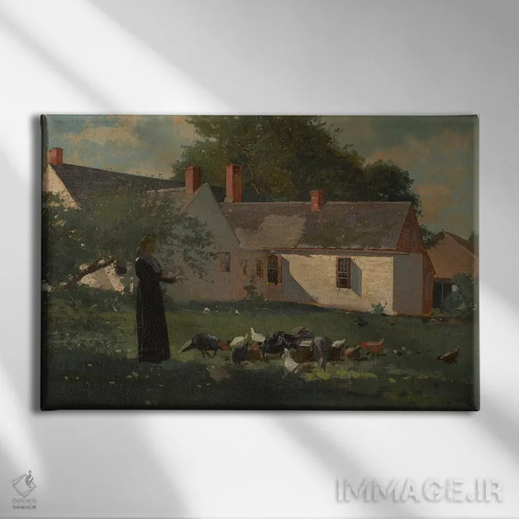 تابلو صحنهای از حیاط مزرعه، حدود ۱۸۷۴ اثر وینسلو هومر - نمای روبهرو روی دیوار