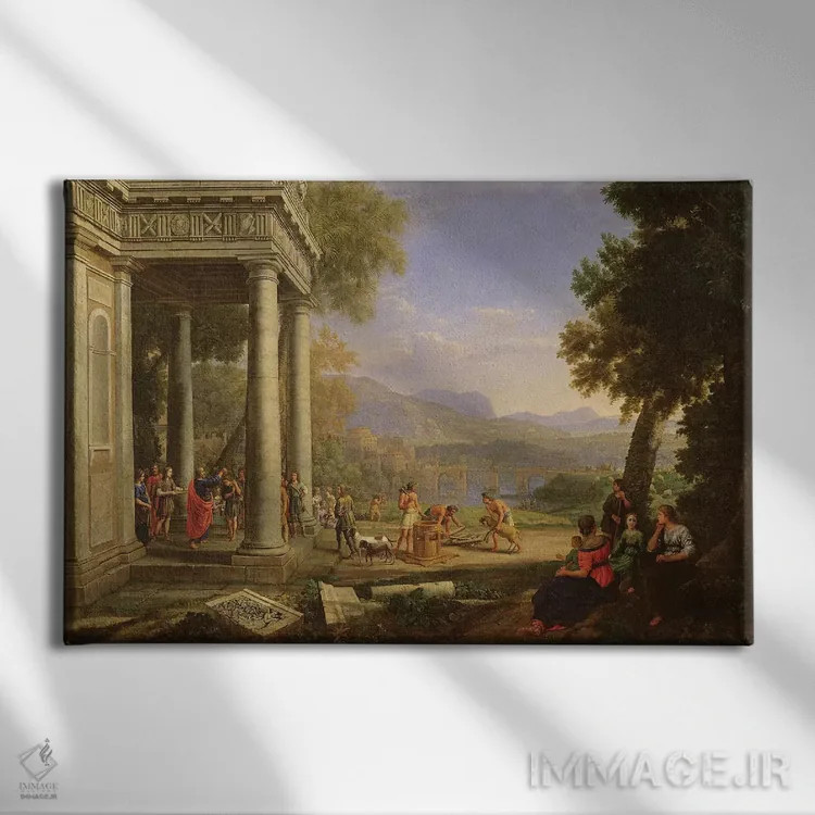 تابلو داود به دست سموئیل به پادشاهی برگزیده میشود (نقاشی معنویتی) اثر کلاد لورن - نمای روبهرو روی دیوار