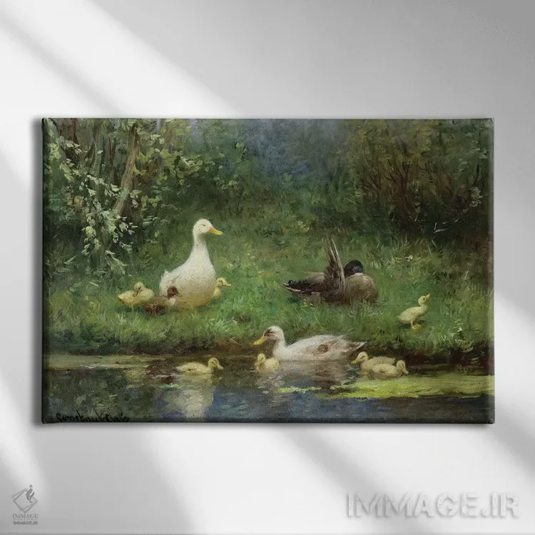 تابلو اردکها بر کرانهٔ رود اثر دیوید آدولف کنستانت آرتز - نمای روبهرو روی دیوار