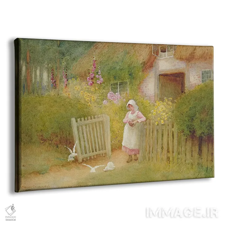 تابلو غذا دادن به کبوترها اثر آرتور کلود استراچان - نمای پرسپکتیو محصول