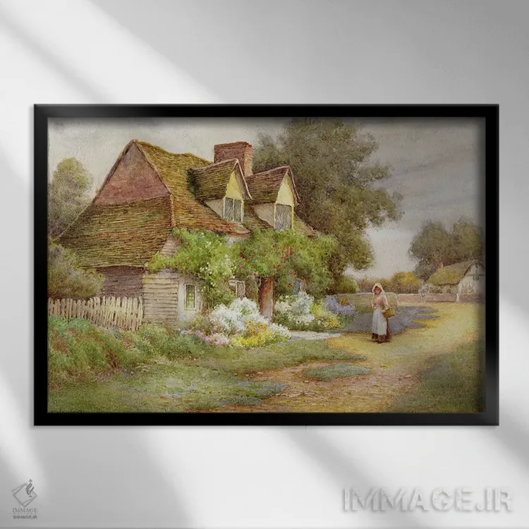 تابلو بیرون کلبه اثر اتل هیوز - نمای قابدار مشکی