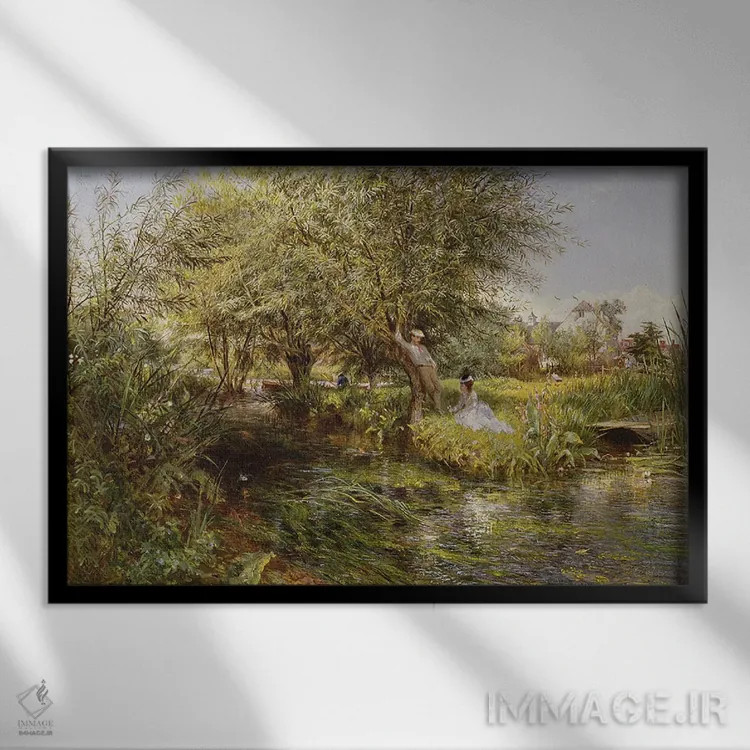 تابلو جایگاه قرار ملاقات عاشقانه اثر چارلز جیمز لوئیس - نمای قابدار مشکی