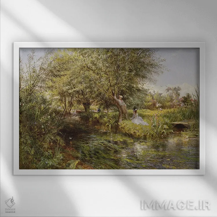 تابلو جایگاه قرار ملاقات عاشقانه اثر چارلز جیمز لوئیس - نمای قابدار سفید