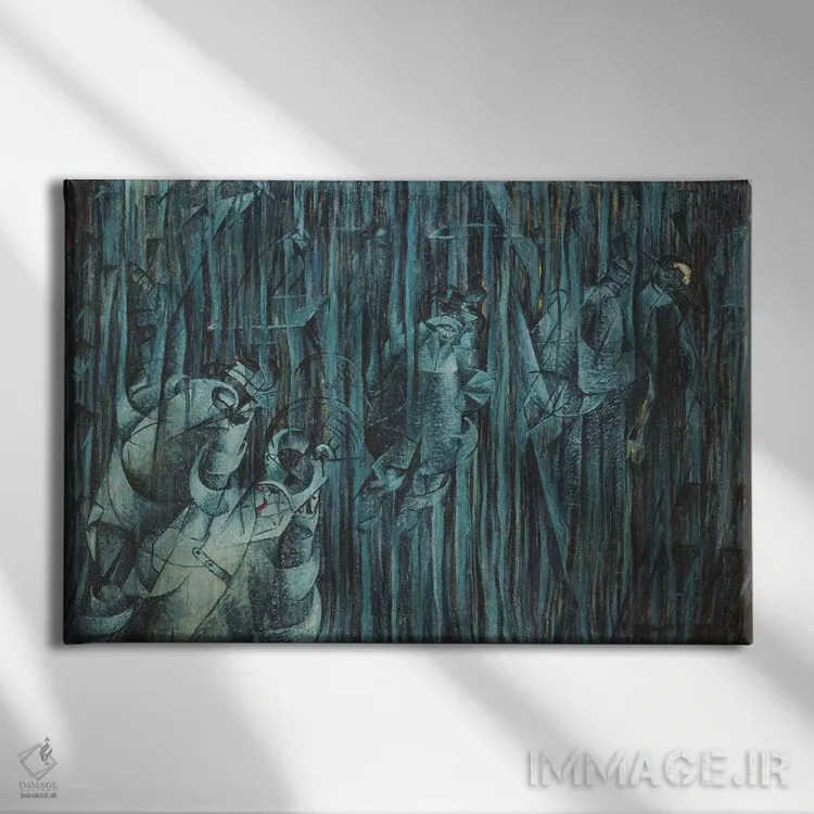 تابلو حالات ذهنی: آنان که میمانند، ۱۹۱۱ اثر اومبرتو بوچیونی (مجسمهساز و نقاش فوتوریست ایتالیایی) - نمای روبهرو روی دیوار