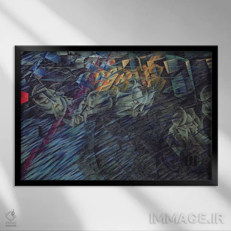 تابلو حالات ذهنی: آنان که میروند، ۱۹۱۱ اثر اومبرتو بوچیونی (مجسمهساز و نقاش فوتوریست ایتالیایی) - نمای قابدار مشکی