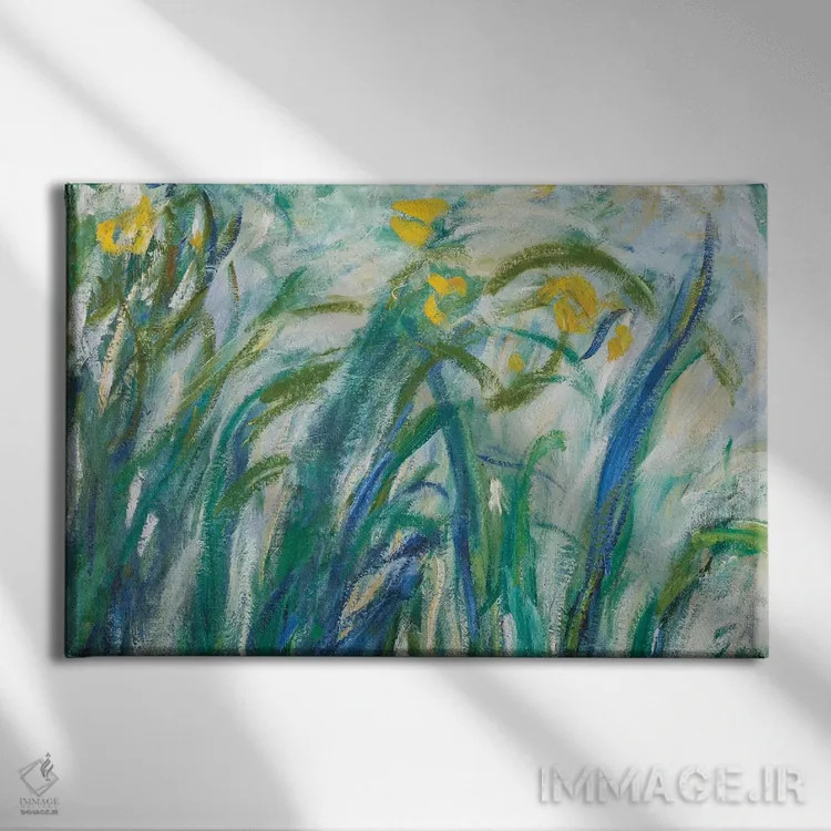 تابلو 1924-25,زنبقهای زرد و بنفش، ۱۹۲۴ تا ۱۹۲۵ اثر کلود مونه (نقاش معروف فرانسوی) - نمای روبهرو روی دیوار