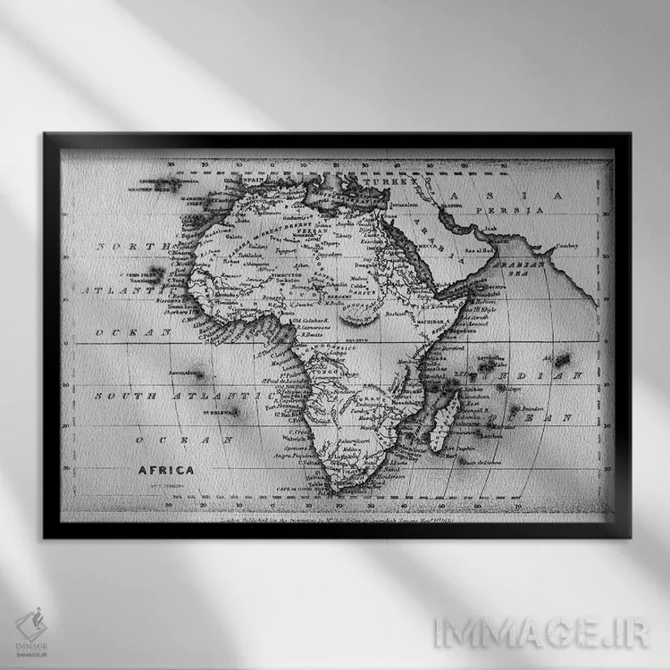 تابلو engraved by Thomas Stirling, published by Edward Bull, 1830,نقشهٔ آفریقا، حکاکی شده توسط توماس استیرلینگ، منتشر شده توسط ادوارد بول، ۱۸۳۰ اثر مکتب انگلیسی (سبک یا جنبش هنری) - نمای قابدار مشکی