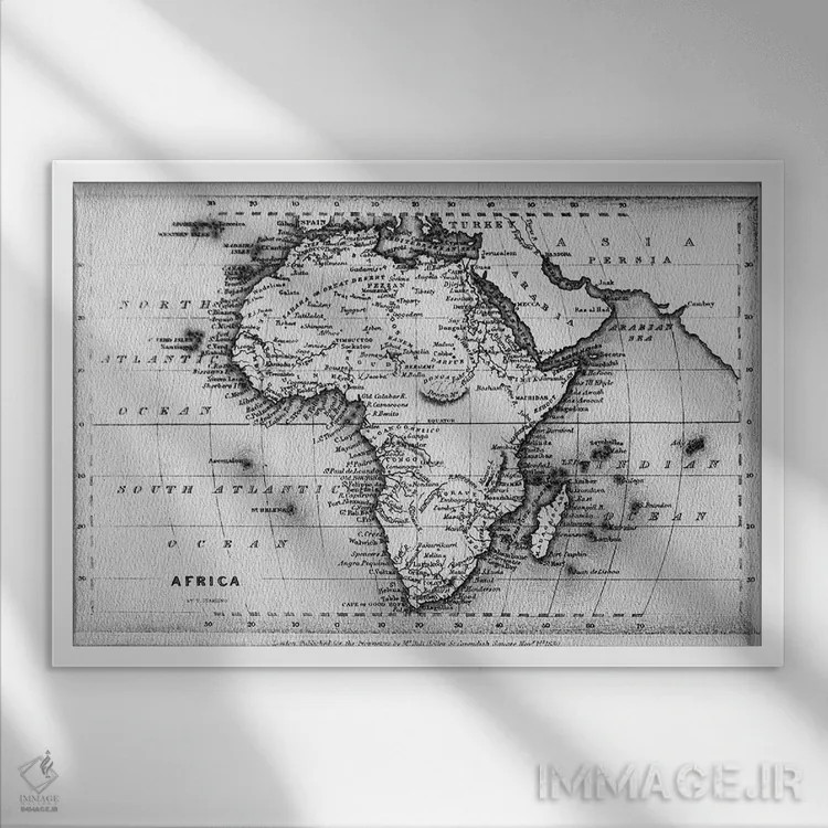 تابلو engraved by Thomas Stirling, published by Edward Bull, 1830,نقشهٔ آفریقا، حکاکی شده توسط توماس استیرلینگ، منتشر شده توسط ادوارد بول، ۱۸۳۰ اثر مکتب انگلیسی (سبک یا جنبش هنری) - نمای قابدار سفید