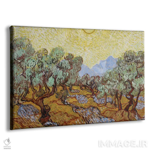 تابلو 1889,درختان زیتون، ۱۸۸۹ اثر ونسان ون گوگ (نقاش مشهور هلندی پستامپرسیونیسم) - نمای پرسپکتیو محصول