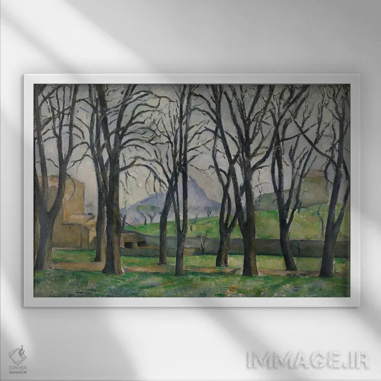 تابلو c.1885-86,درختان شاهبلوط در ژا دو بوفان، حدود ۱۸۸۵ تا ۱۸۸۶ اثر پل سزان - نمای قابدار سفید