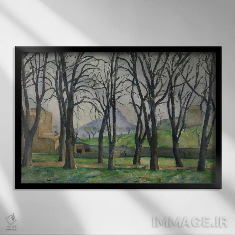 تابلو c.1885-86,درختان شاهبلوط در ژا دو بوفان، حدود ۱۸۸۵ تا ۱۸۸۶ اثر پل سزان - نمای قابدار مشکی