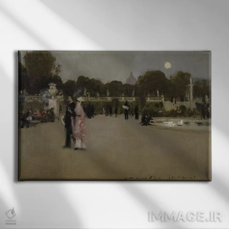 تابلو 1879,باغهای لوگزامبورگ در گرگ و میش، ۱۸۷۹ اثر جان سینگر سارجنت (نقاش پرتره آمریکایی) - نمای روبهرو روی دیوار