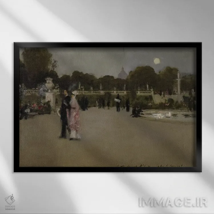 تابلو 1879,باغهای لوگزامبورگ در گرگ و میش، ۱۸۷۹ اثر جان سینگر سارجنت (نقاش پرتره آمریکایی) - نمای قابدار مشکی