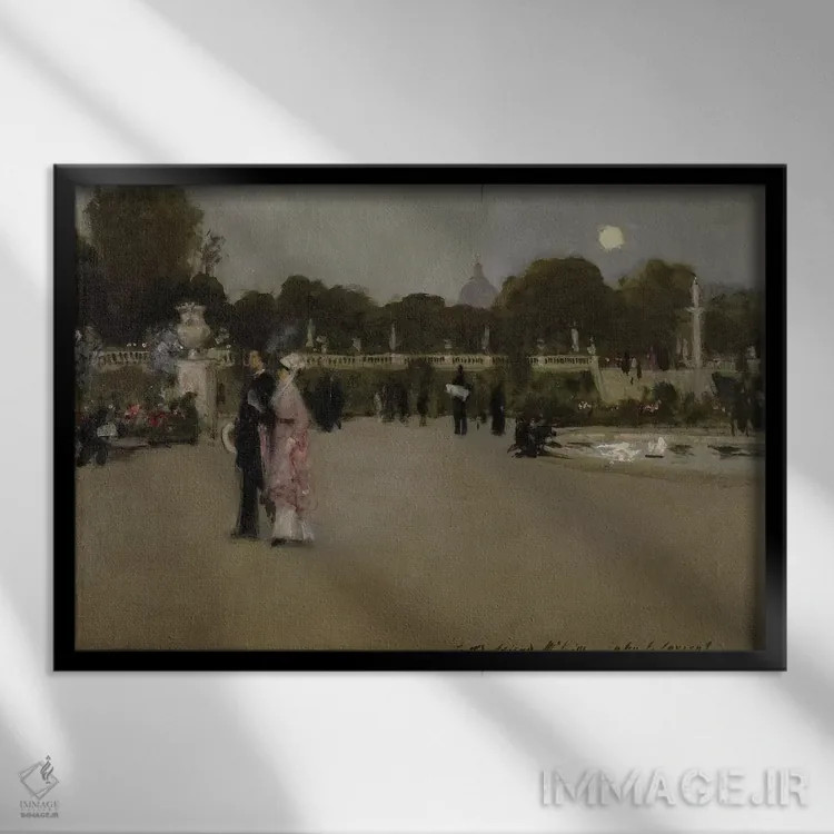 تابلو 1879,باغهای لوگزامبورگ در گرگ و میش، ۱۸۷۹ اثر جان سینگر سارجنت (نقاش پرتره آمریکایی) - نمای قابدار مشکی
