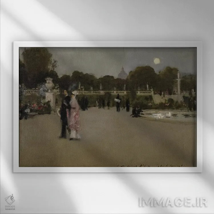تابلو 1879,باغهای لوگزامبورگ در گرگ و میش، ۱۸۷۹ اثر جان سینگر سارجنت (نقاش پرتره آمریکایی) - نمای قابدار سفید