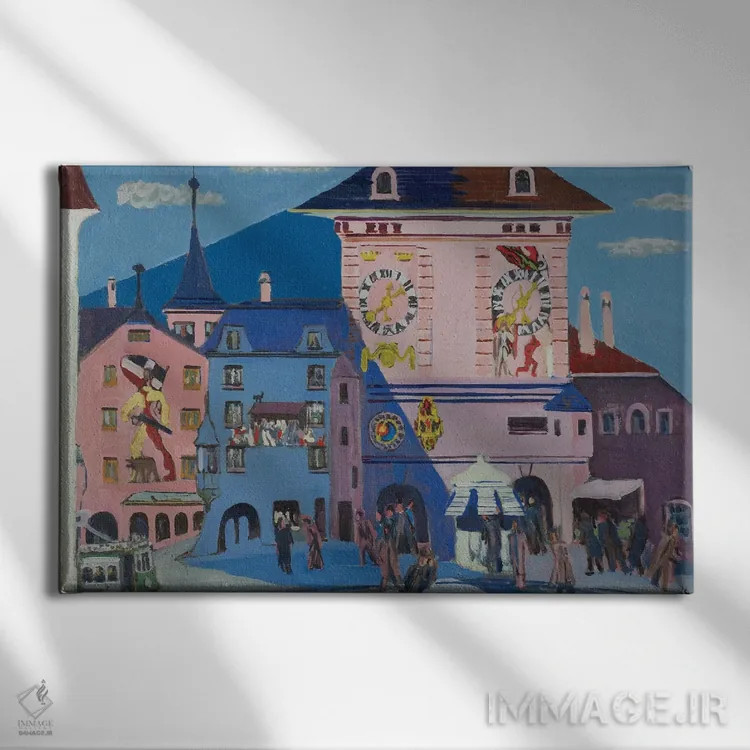 تابلو 1935,برن با برج ناقوس، ۱۹۳۵ اثر ارنست لودویگ کیرشنر (نقاش اکسپرسیونیست آلمانی) - نمای روبهرو روی دیوار
