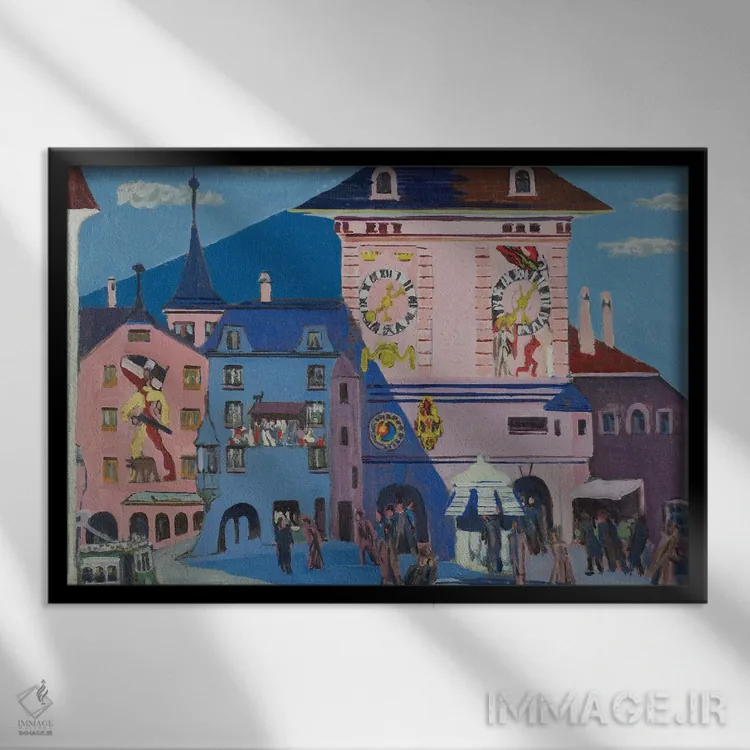 تابلو 1935,برن با برج ناقوس، ۱۹۳۵ اثر ارنست لودویگ کیرشنر (نقاش اکسپرسیونیست آلمانی) - نمای قابدار مشکی