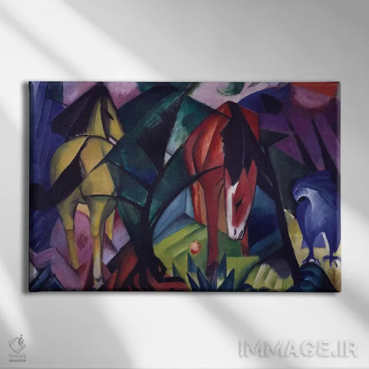 تابلو 1912, by Franz Marc,اسب و عقاب، ۱۹۱۲، اثر فرانتس مارک اثر هنرمند ناشناس - نمای روبهرو روی دیوار