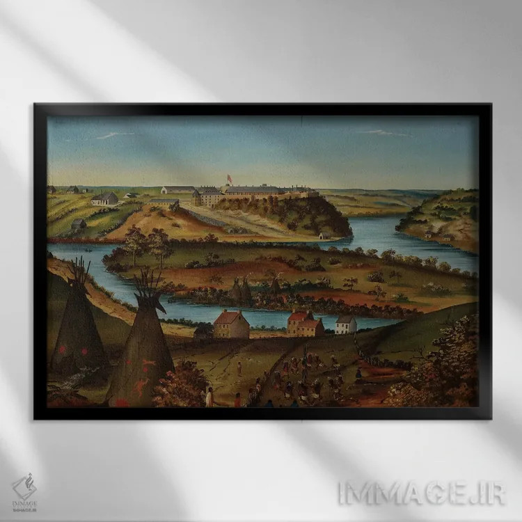 تابلو c.1850,نمای قلعه اسنلینگ، حدود ۱۸۵۰ اثر ادوارد کی. توماس - نمای قابدار مشکی