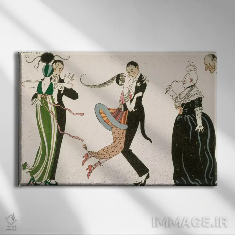 تابلو engraved by H. Reidel,جنون روز، حکاکی شده توسط اچ. ریدل اثر جورج باربیه (طراح و تصویرگر فرانسوی) - نمای روبهرو روی دیوار