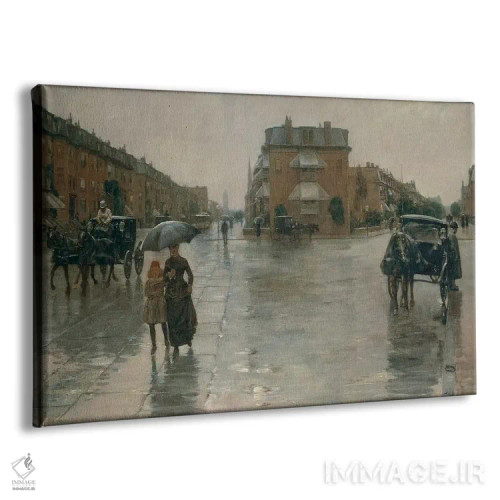 تابلو by Frederick Childe Hassam, 1885, oil on canvas,روز بارانی در بوستون، اثر فردریک چایلد هسام، ۱۸۸۵ اثر هنرمند ناشناس - نمای پرسپکتیو محصول