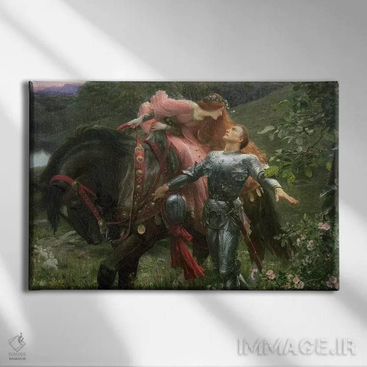 تابلو exh.1902,بانوی زیبا و بیرحم، نمایشگاه ۱۹۰۲ اثر سر فرانک دیکسی (نقاش و تصویرگر بریتانیایی) - نمای روبهرو روی دیوار