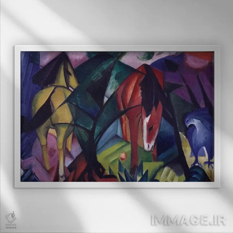 تابلو 1912, by Franz Marc,اسب و عقاب، ۱۹۱۲، اثر فرانتس مارک اثر هنرمند ناشناس - نمای قابدار سفید