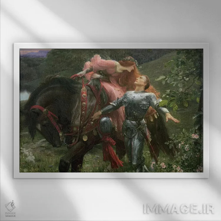 تابلو exh.1902,بانوی زیبا و بیرحم، نمایشگاه ۱۹۰۲ اثر سر فرانک دیکسی (نقاش و تصویرگر بریتانیایی) - نمای قابدار سفید