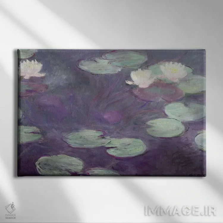 تابلو نیلوفرهای آبی اثر کلود مونه (نقاش معروف فرانسوی) - نمای روبهرو روی دیوار
