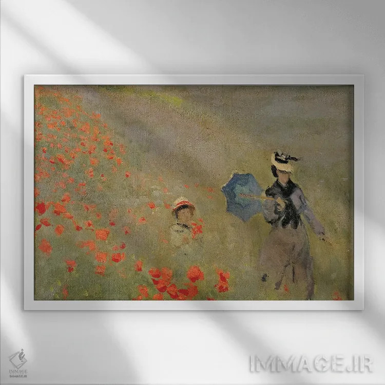 تابلو near Argenteuil,شقایقهای وحشی نزدیک آرژانتوی اثر کلود مونه (نقاش معروف فرانسوی) - نمای قابدار سفید