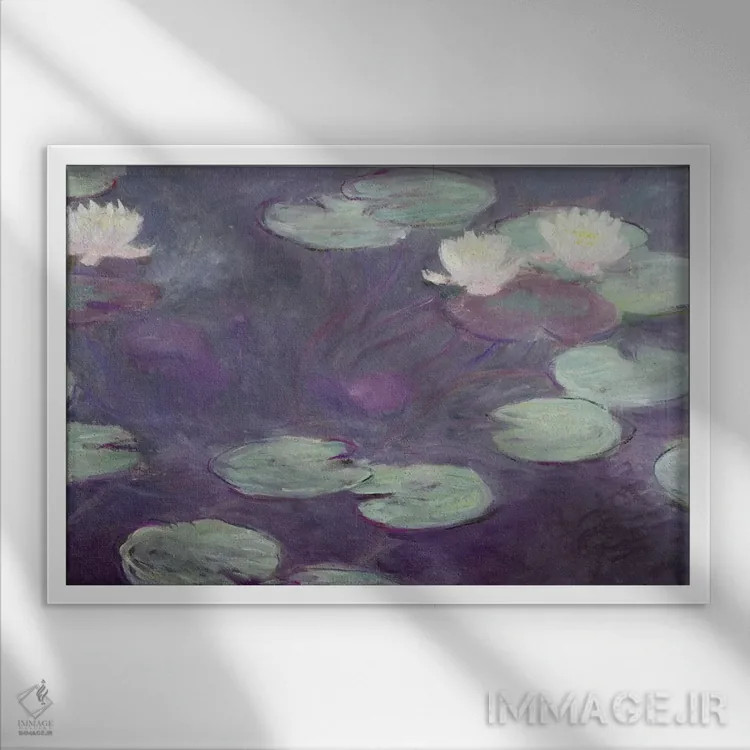 تابلو نیلوفرهای آبی اثر کلود مونه (نقاش معروف فرانسوی) - نمای قابدار سفید