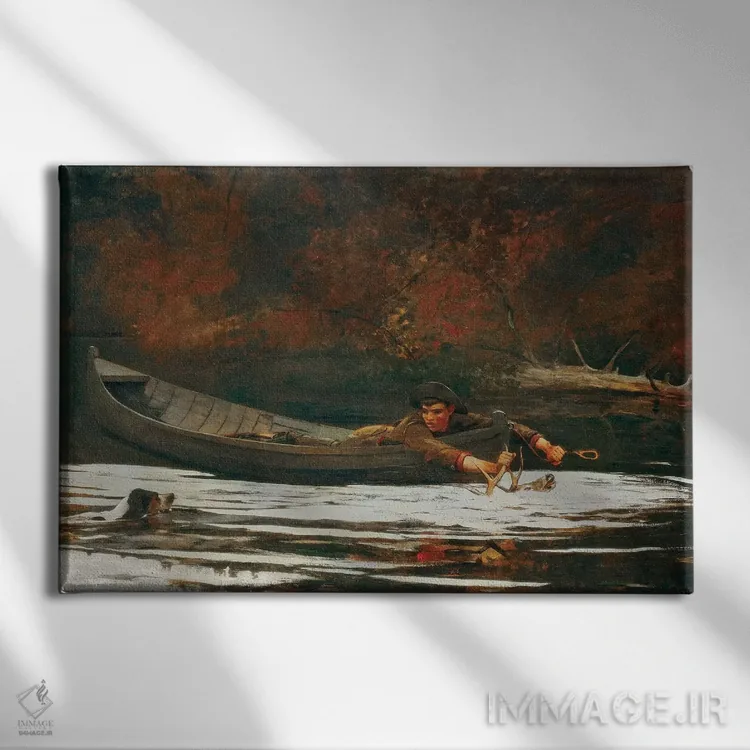 تابلو 1892,سگ شکاری و شکارچی، ۱۸۹۲ اثر وینسلو هومر - نمای روبهرو روی دیوار