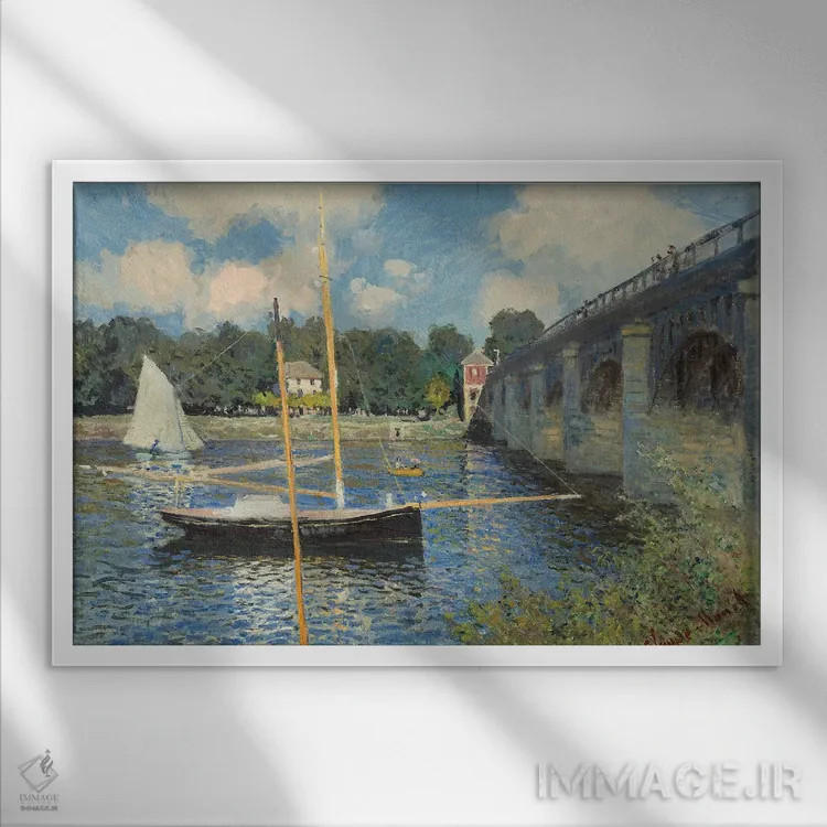 تابلو 1874,پل آرژانتوی، ۱۸۷۴ اثر کلود مونه (نقاش معروف فرانسوی) - نمای قابدار سفید