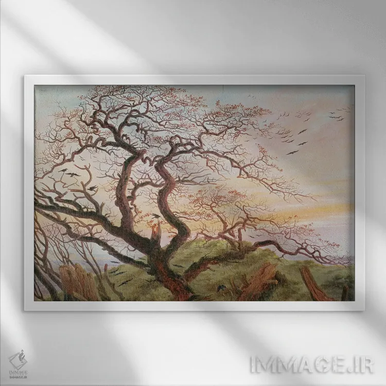 تابلو 1822,درخت کلاغها، ۱۸۲۲ اثر کاسپار داوید فریدریش (نقاش رمانتیک آلمانی) - نمای قابدار سفید