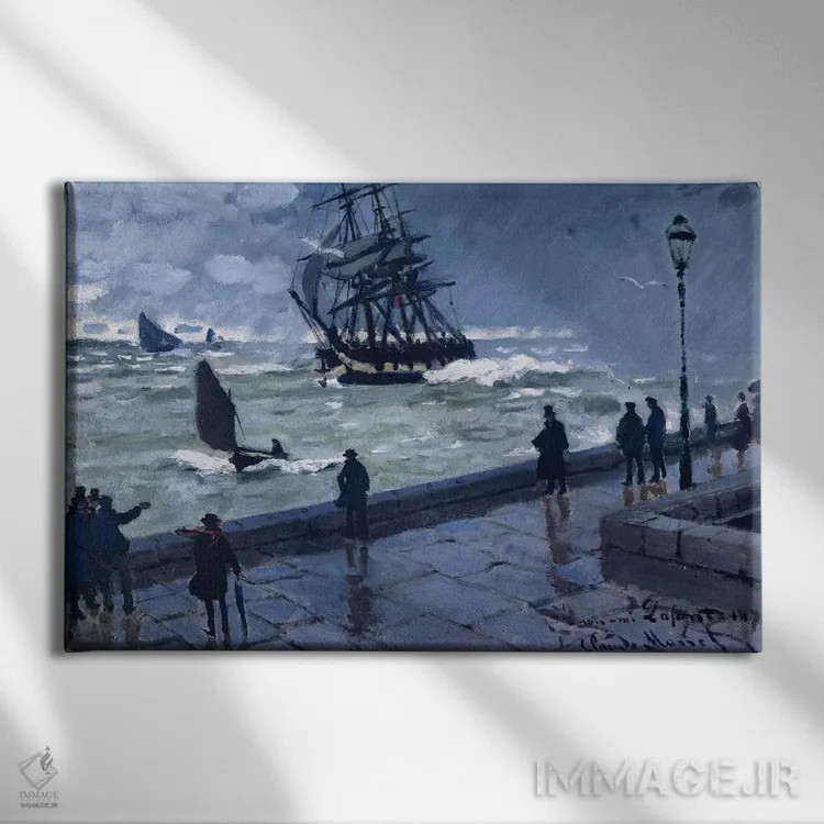 تابلو Bad Weather, 1870,اسکله لُهاور، هوای بد، ۱۸۷۰ اثر کلود مونه (نقاش معروف فرانسوی) - نمای روبهرو روی دیوار