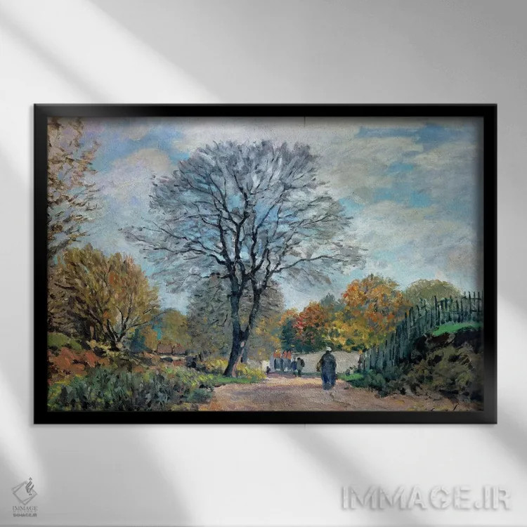 تابلو 1878,جادهای در سن-ا-مارن، ۱۸۷۸ اثر آلفرد سیسلی (نقاش امپرسیونیست انگلیسی-فرانسوی) - نمای قابدار مشکی