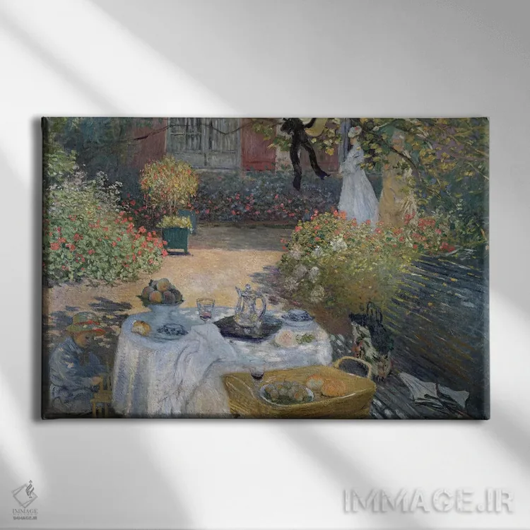 تابلو c.1873,ناهار: باغ مونه در آرژانتوی، حدود ۱۸۷۳ اثر کلود مونه (نقاش معروف فرانسوی) - نمای روبهرو روی دیوار