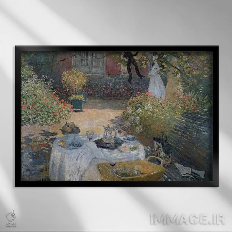 تابلو c.1873,ناهار: باغ مونه در آرژانتوی، حدود ۱۸۷۳ اثر کلود مونه (نقاش معروف فرانسوی) - نمای قابدار مشکی