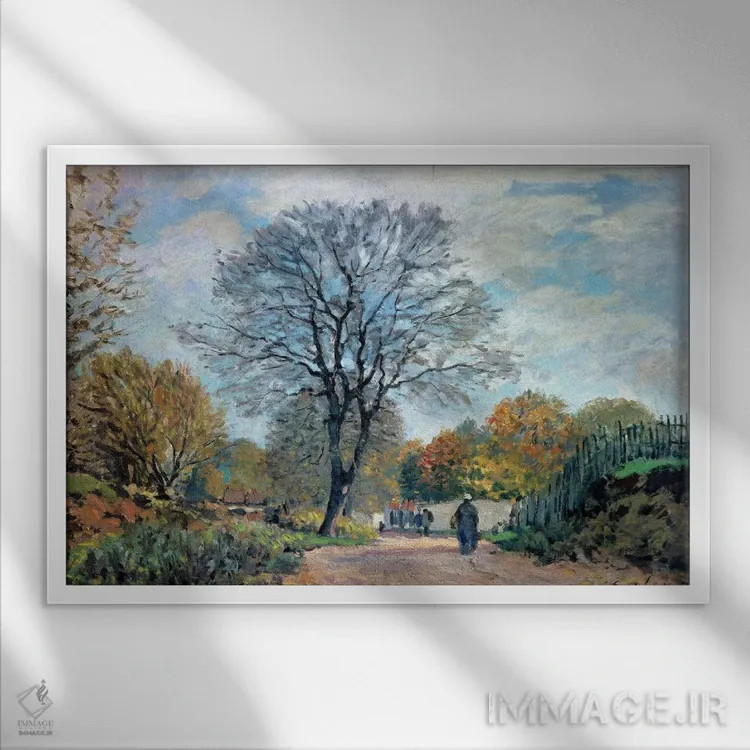 تابلو 1878,جادهای در سن-ا-مارن، ۱۸۷۸ اثر آلفرد سیسلی (نقاش امپرسیونیست انگلیسی-فرانسوی) - نمای قابدار سفید