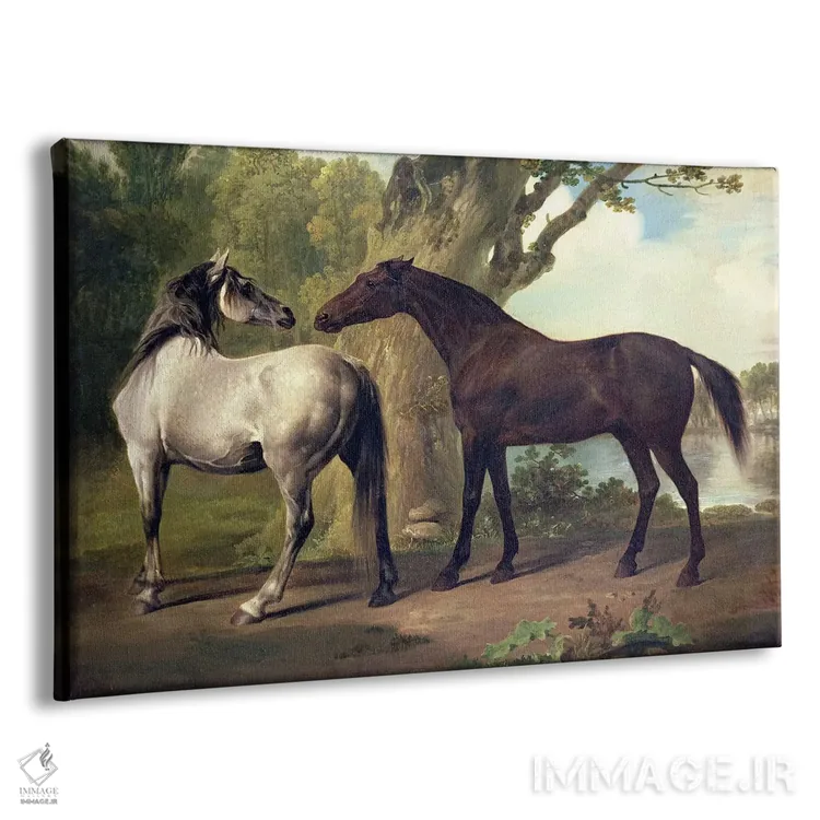 تابلو دو اسب در یک منظره اثر جورج استابز (نقاش حیوانات انگلیسی) - نمای پرسپکتیو محصول