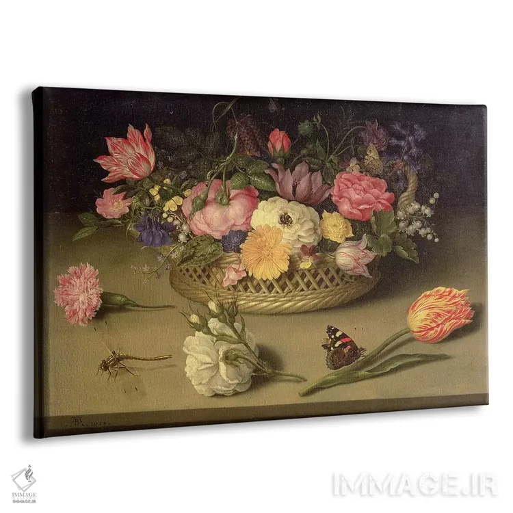 تابلو a dragonfly and a red admiral, 1614,طبیعت بیجان گلها، یک سنجاقک و پروانه سرخ، ۱۶۱۴ اثر امبروسیوس باسکارت بزرگ (نقاش هلندی) - نمای پرسپکتیو محصول