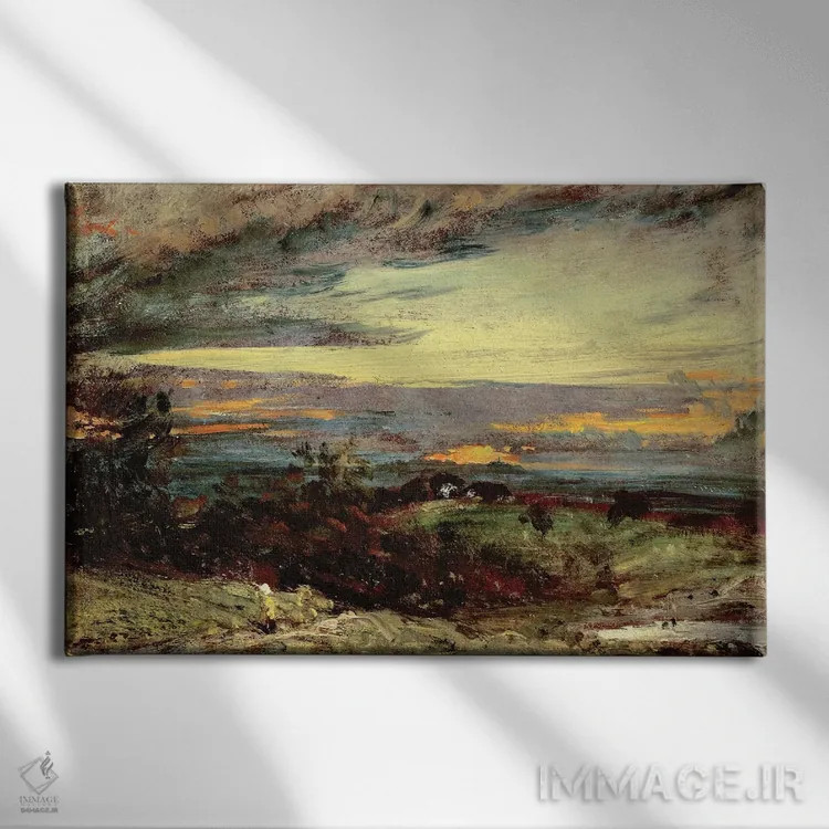 تابلو looking towards Harrow,مطالعه غروب همپستد، رو به سمت هارو اثر جان کانستبل (نقاش انگلیسی) - نمای روبهرو روی دیوار