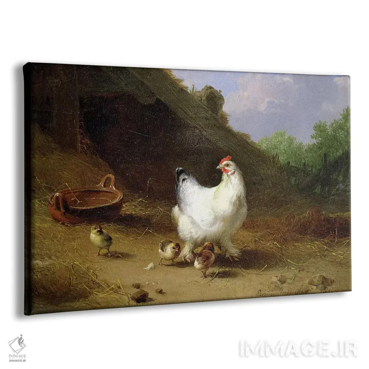 تابلو مرغ و جوجههایش اثر اوژن ژوزف وربکوون (نقاش بلژیکی) - نمای پرسپکتیو محصول