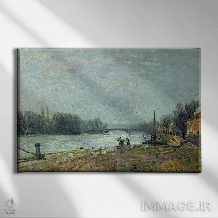 تابلو the Seine at Suresnes Bridge, 1880,پس از آب شدن یخ، رود سن در پل سورسن، ۱۸۸۰ اثر آلفرد سیسلی (نقاش امپرسیونیست انگلیسی-فرانسوی) - نمای روبهرو روی دیوار