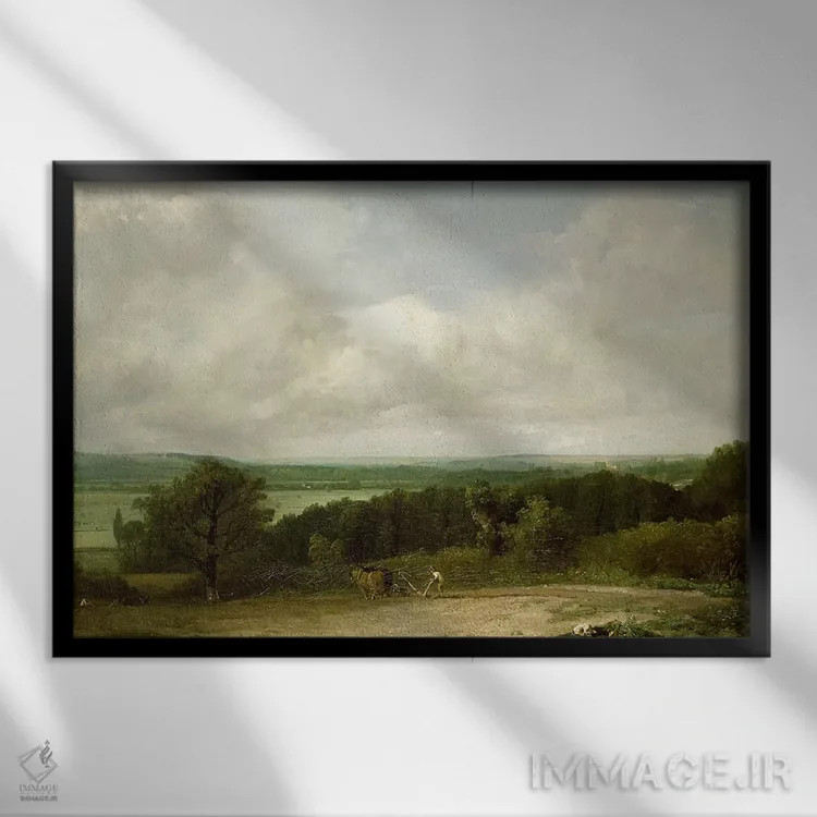 تابلو منظره جنگلی با یک شخمزن اثر جان کانستبل (نقاش انگلیسی) - نمای قابدار مشکی