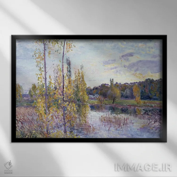 تابلو دریاچه در شووروی اثر آلفرد سیسلی (نقاش امپرسیونیست انگلیسی-فرانسوی) - نمای قابدار مشکی