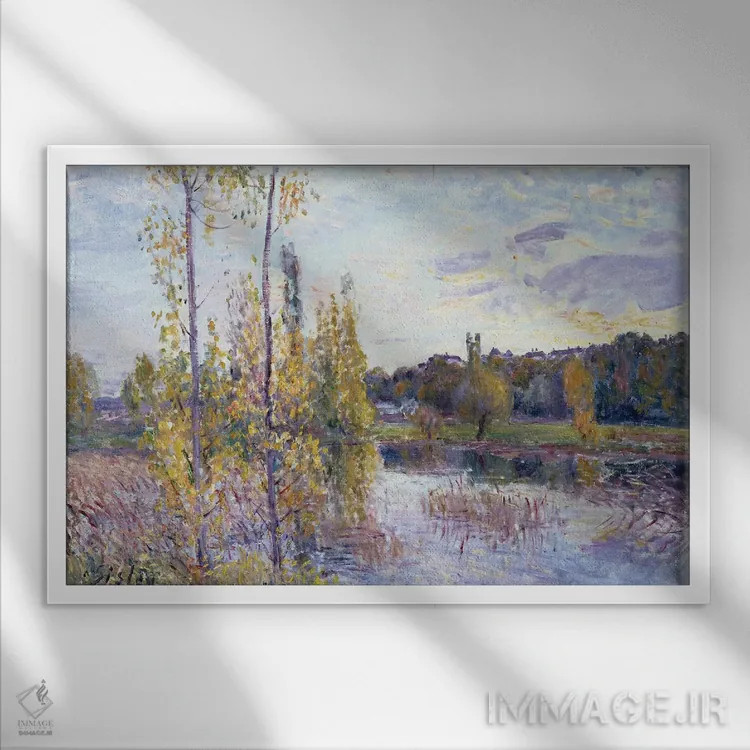 تابلو دریاچه در شووروی اثر آلفرد سیسلی (نقاش امپرسیونیست انگلیسی-فرانسوی) - نمای قابدار سفید